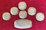 set complet 6+1 farfurii si platou oval si lung sidefate sidefar comunist vechi vintage stas 2337-76