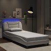 VidaXL Cadru de pat cu lumini LED, alb, 90x200 cm, piele ecologică 3213907