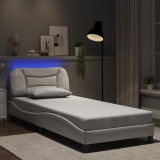 VidaXL Cadru de pat cu lumini LED, alb, 90x200 cm, piele ecologică