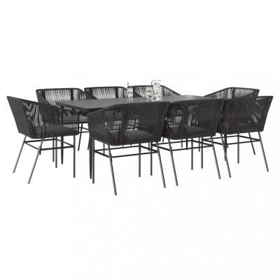 Gossi set de sufragerie de gradina 9 piese neagra sticla polirattan foto