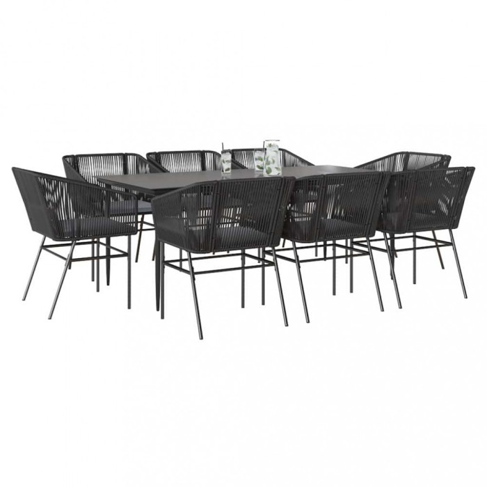 Gossi set de sufragerie de gradina 9 piese neagra sticla polirattan