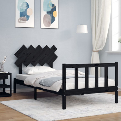 vidaXL Cadru de pat cu tăblie, negru, 100x200 cm, lemn masiv foto