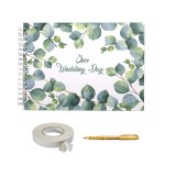 Album foto / Guestbook Caiet marturii green Flowers pentru nunta, format A5 landscape, pix inclus, 120 pagini albe, accesoriu nunta