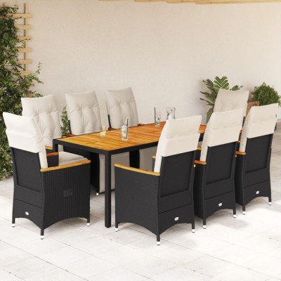 Gossi set bistro de gradina, 9 piese, cu perne, negru, poliratan foto