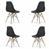 Set 4 Scaune Mercaton Acerenza, Stil Scandinav cu Picioare din Lemn de Fag, Cadru Metalic, Sezut PP, Maxim 120 Kg, 46 x 54 x 82