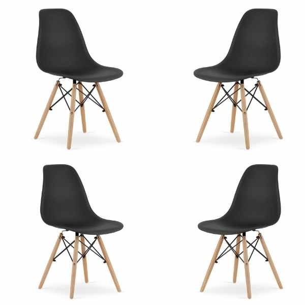 Set 4 Scaune Mercaton Acerenza, Stil Scandinav cu Picioare din Lemn de Fag, Cadru Metalic, Sezut PP, Maxim 120 Kg, 46 x 54 x 82