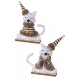 Set 2 figurine Pisicute Craciun lemn textil multicolor cm 15x6x23