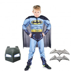 Costum Batman cu muschi pentru copii, M, 5 - 7 ani, masca inclusa si batarang foto