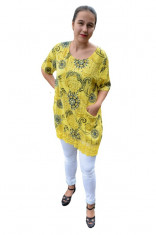 Bluza dama Inna cu imprimeu si insertii de dantela ,nuanta de galben foto