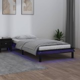 VidaXL Cadru de pat cu LED Single 3FT, negru, 90x190 cm, lemn masiv