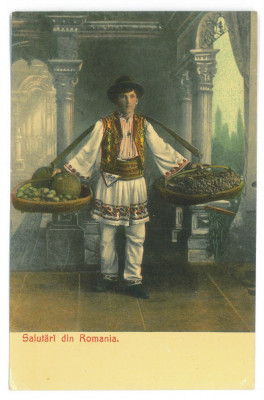 5137 - ETHNIC, Fruit and vegetable Seller, Romania - old postcard - unused foto