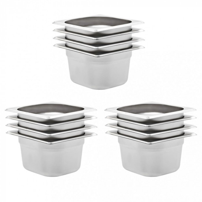 vidaXL Recipiente Gastronorm 12 buc. GN 1/6 100 mm oțel inoxidabil 50907