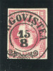 1868 , Lp 24 , Carol I cu favoriti 18 Bani - stampila agrafa TARGOVISTEA, Stampilat
