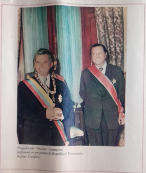 1974 Reclamă Ceausescu in Venezuela cu Rafael Caldera comunism epoca aur 24 x 20 foto