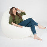 Fotoliu mare nirvana gigant white umplut cu perle polistiren beanbag para marca Pufrelax