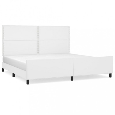 Cadru de pat cu tăblie, alb, 200x200 cm, piele ecologică foto