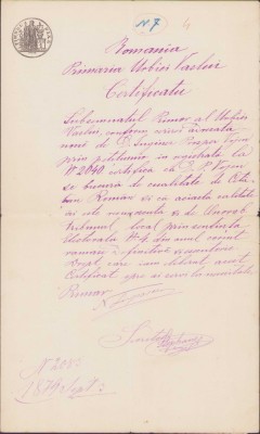 HST 246S Certificat cetățenie rom&amp;acirc;nă 1879 semnat olograf primar Vaslui Lupașcu foto