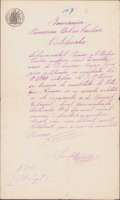 HST 246S Certificat cetățenie rom&amp;acirc;nă 1879 semnat olograf primar Vaslui Lupașcu foto