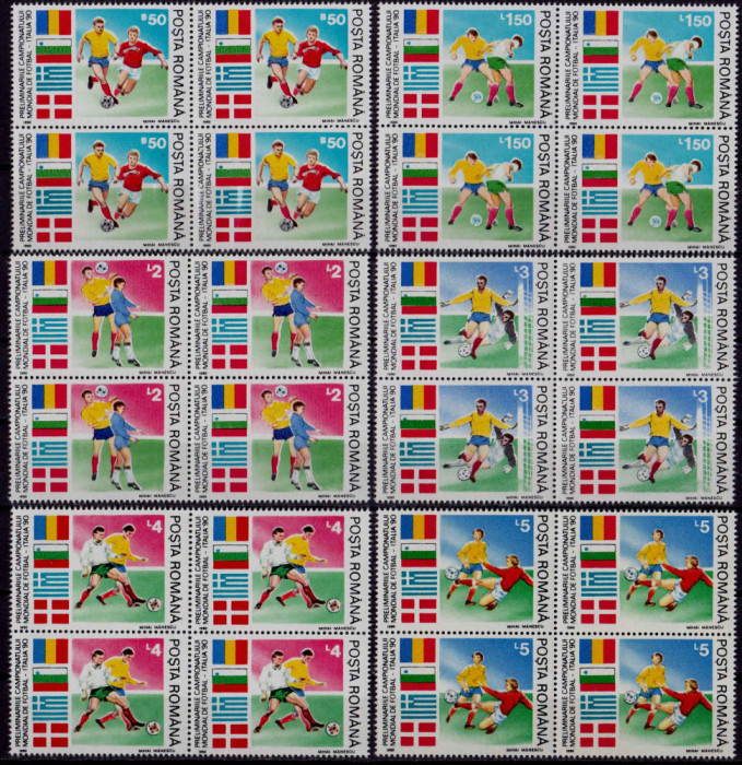 RO 1990 LP 1234 &quot;Preliminariile CM Fotbal Italia &quot;-serie bloc de 4 ,MNH