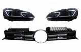 Grila Centrala VW Golf VI (2008-2013) si Faruri LED Semnalizare Secventiala LHD R20 Design Performance AutoTuning, KITT