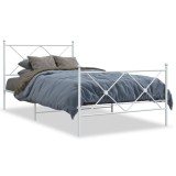 Gossi cadru de pat metalic cu tablie de cap/picioare, alb, 100x190 cm