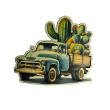 Tablou Vintage Pick up Truck with Cactus &ndash; Retro Metal Wall Art