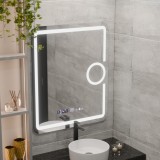 Oglinda LED Rectangulara, 75x90cm, Eclat MotionGlow Marcello, Sistem Dezaburire, Ceas &amp; Termometru, Lupa Cosmetica, Dimabila ModernLight Concept