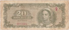 Bancnotă Rom&acirc;nia RPR 20 lei 15 iunie 1950, seria NN, nr. 0973304