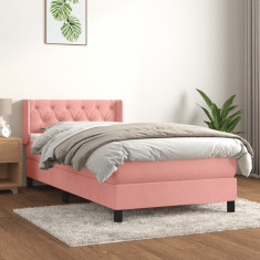 vidaXL Pat box spring cu saltea, roz, 80x200 cm, catifea foto