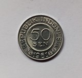 Indonezia 50 Sen 1961 UNC moneda necirculata km # 14, Asia, Aluminiu