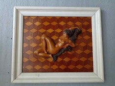 SCULPTURA LEMN, BASORELIEF - NUD. SCULPTURA INRAMATA, TIP TABLOU. PIESA DE COLECTIE, DECOR-238180