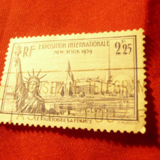 Timbru Franta 1939 Expozitia Internat. New York , 2,25 fr. stampilat