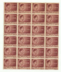 ROMANIA MNH 1945 - Uzuale Mihai I - fragment coala 480 L - 24 timbre foto