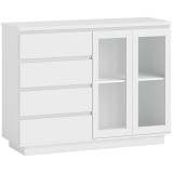 HOMCOM Bufet, sideboard cu 4 sertare, 2 uși din sticlă, design modern, MDF, Alb | Aosom Romania