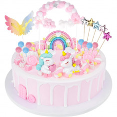 Decoratiune topper tort unicorn Home Sweet Paradise, set 20 piese, pentru evenimentele speciale, multicolor