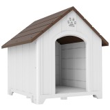PawHut Cușcă pentru C&acirc;ini &Icirc;nălțată, cu Acoperiș &Icirc;nclinat și Orificii de Aerisire, din PP, 102x94x103 cm, Gri Deschis | Aosom Romania