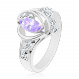 Inel argintiu, zirconiu violet deschis, arce netede, zirconii transparente - Marime inel: 50