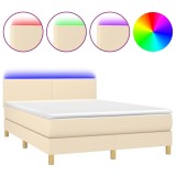 Cumpara ieftin Pat cu arcuri, saltea si LED, crem, 140x200 cm, textil