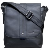 Borseta din Piele pentru Barbati Neagra, Green Wood Henrik, Curea de umar din Piele, 24x24x7 cm