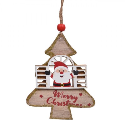 Decoratiune Craciun, Brad Lemn, Mesaj Merry Christmas, Glitter Auriu, 11cm foto