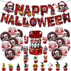 Set 53 decoratiuni de Halloween Jioenyue, multicolor, latex/hartie