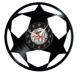 Ceas de perete din disc vinil, Tematică Fotbal / Champions League, Design Minge cu Stele, Negru, 30 cm