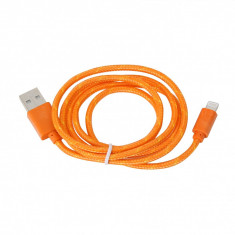 Cablu de date / incarcator USB invelit in material textil pentru Apple iPhone, lungime 2m, Culoare Portocaliu foto