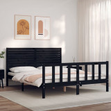 VidaXL Cadru de pat cu tăblie, negru, 160x200 cm, lemn masiv