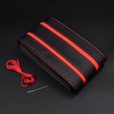 Husa volan din PIELE NATURALA CU DOUA DUNGI ROSII, pentru autoturisme, diametru 37 - 39 cm, AVEX