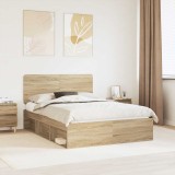 vidaXL Cadru de pat cu headboard Sonoma 140 x 200 cm Lemn de pin masiv 3412481