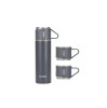Termos portabil 400ml cu 3 cesti, interior inox, gri, mentine temperatura 18-24h