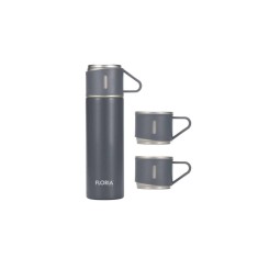Termos portabil 400ml cu 3 cesti, interior inox, gri, mentine temperatura 18-24h
