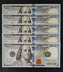 U.S.A -5x100 DOLLARS -CONSECUTIVE-2009-SERIA-A?UNC foto