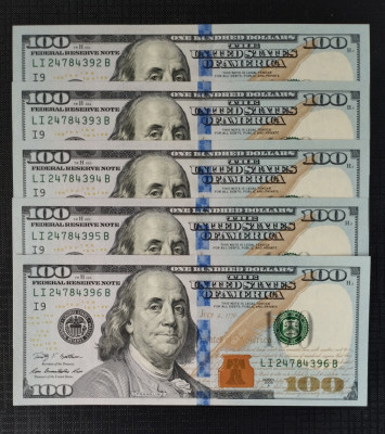 U.S.A -5x100 DOLLARS -CONSECUTIVE-2009-SERIA-A🛑UNC foto